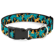 Plastic Clip Collar - Palm Tree Silhouette Leopard Brown/Turquoise Plastic Clip Collars Buckle-Down