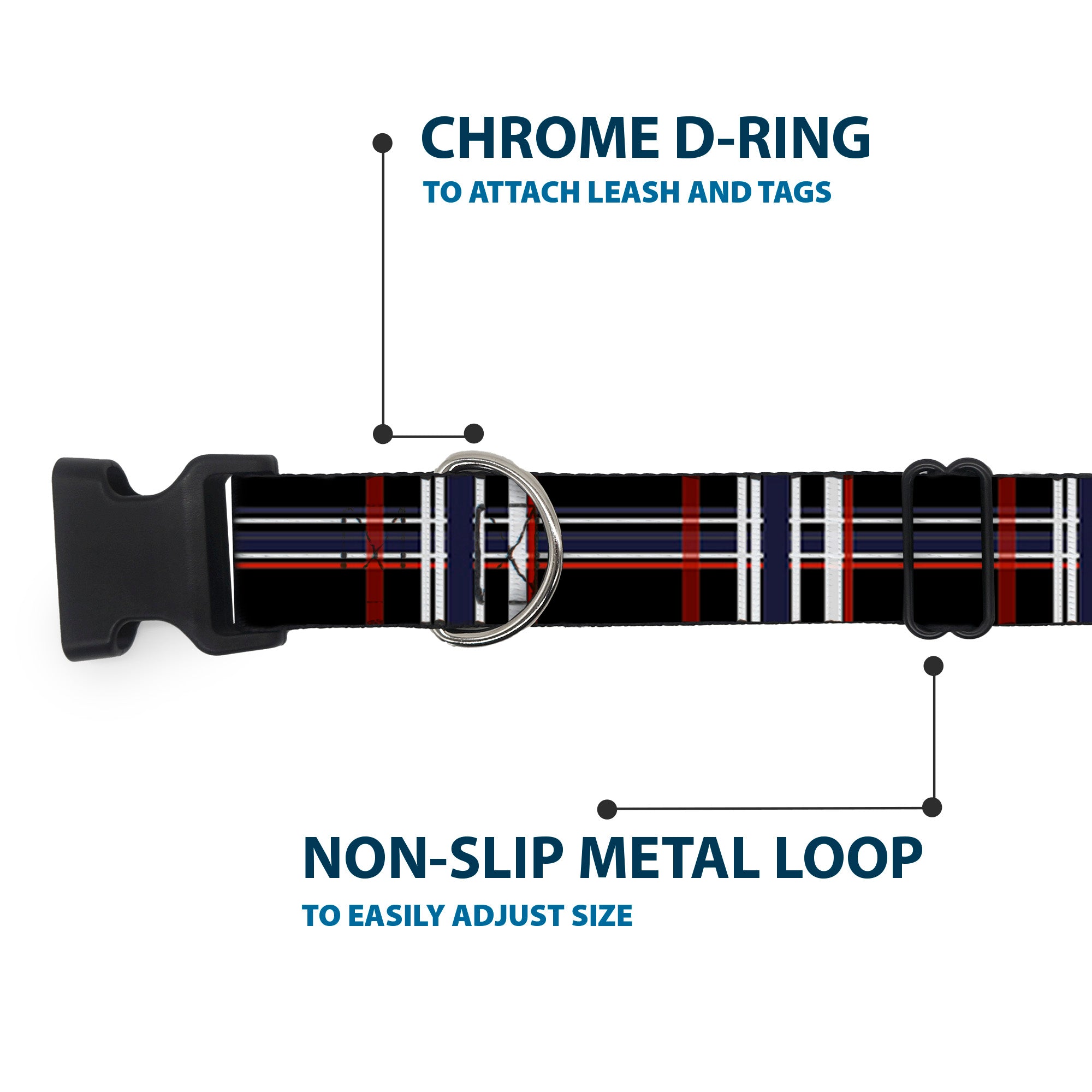 Plastic Clip Collar - Plaid Black/Red/White/Blue Plastic Clip Collars Buckle-Down