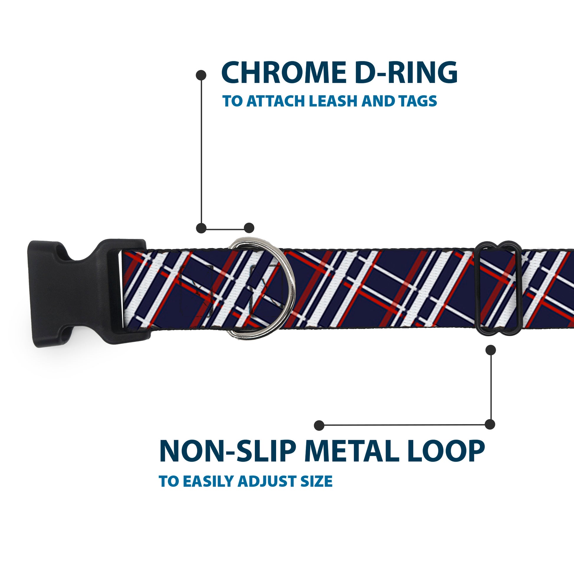 Plastic Clip Collar - Plaid X Blue/White/Red Plastic Clip Collars Buckle-Down