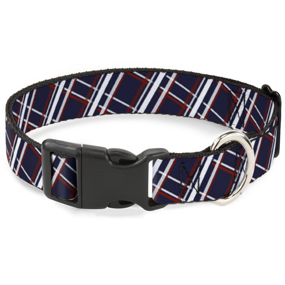 Plastic Clip Collar - Plaid X Blue/White/Red Plastic Clip Collars Buckle-Down
