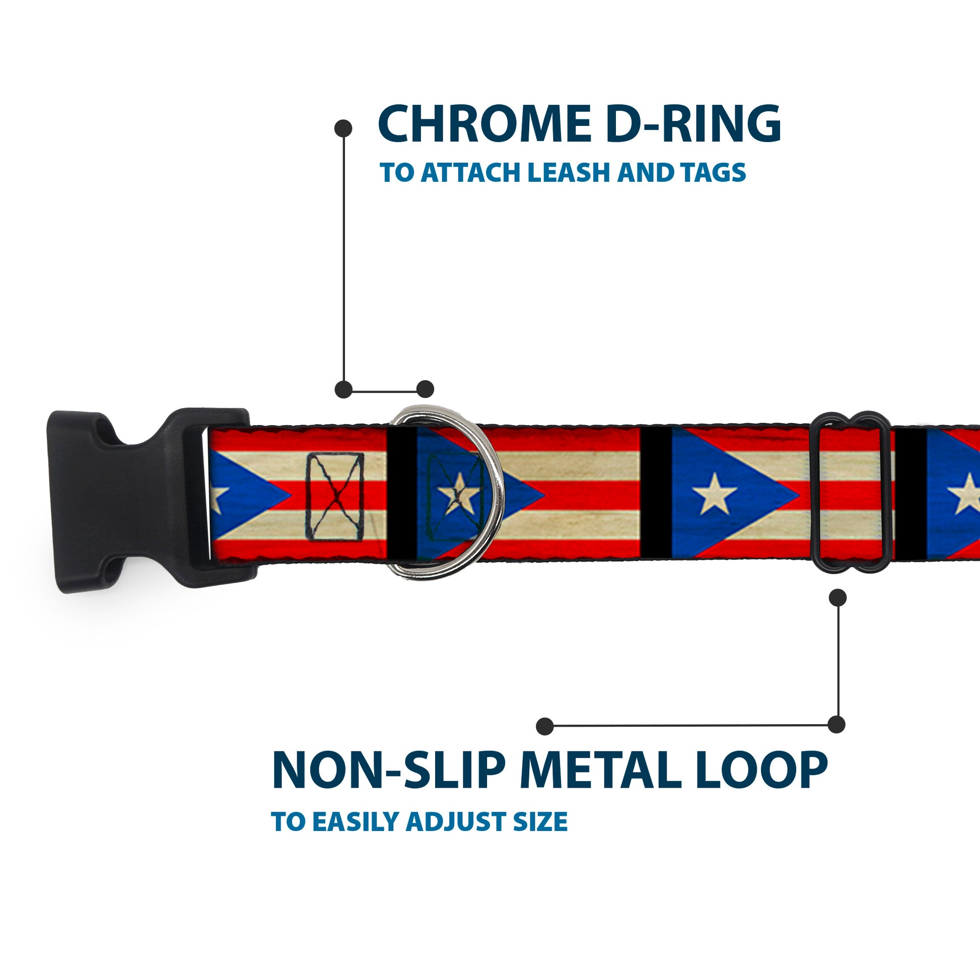 Plastic Clip Collar - Puerto Rico Flag Weathered Plastic Clip Collars Buckle-Down