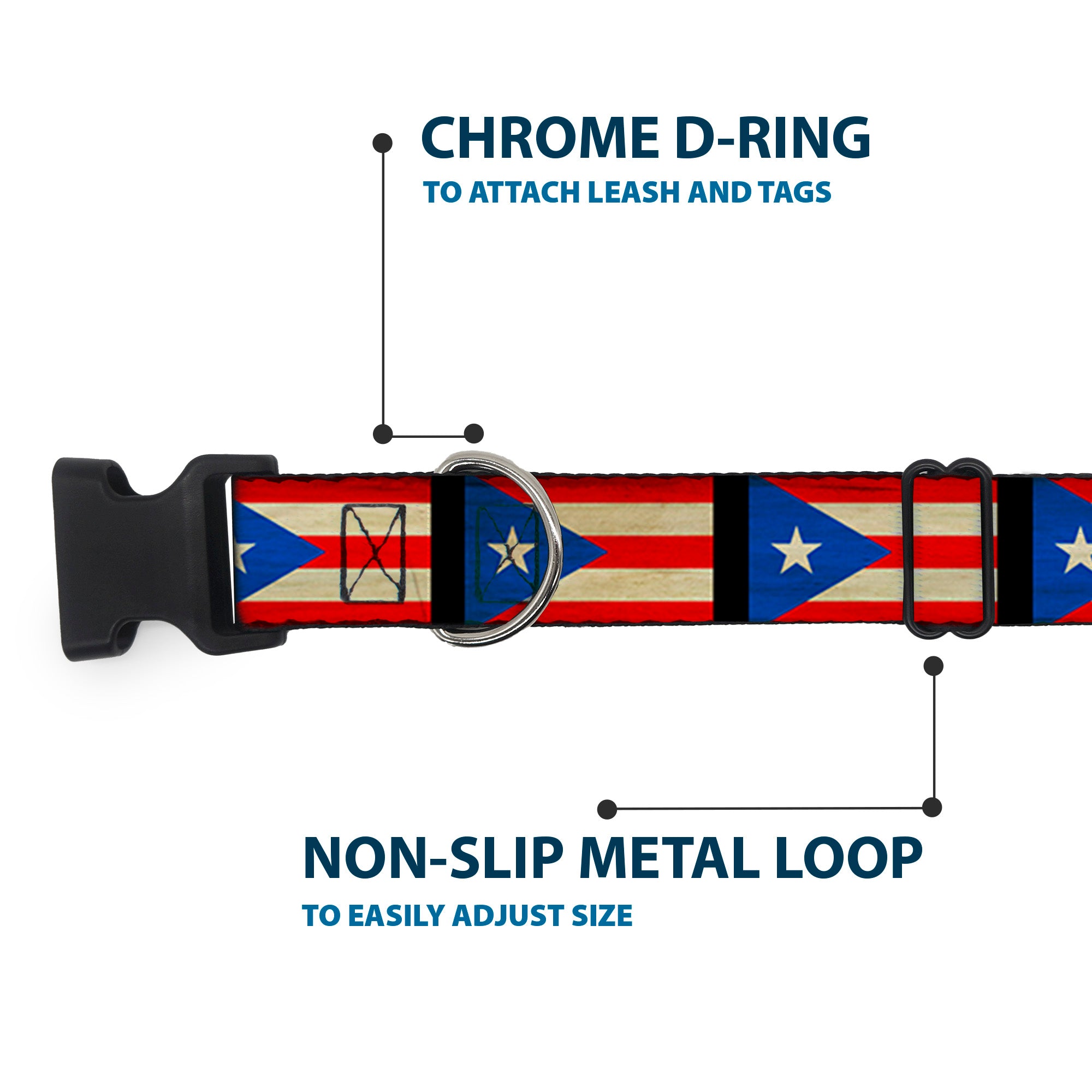 Plastic Clip Collar - Puerto Rico Flag Weathered Plastic Clip Collars Buckle-Down