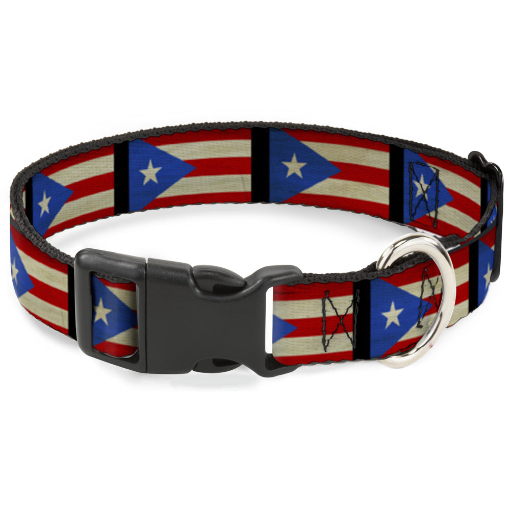 Plastic Clip Collar - Puerto Rico Flag Weathered Plastic Clip Collars Buckle-Down
