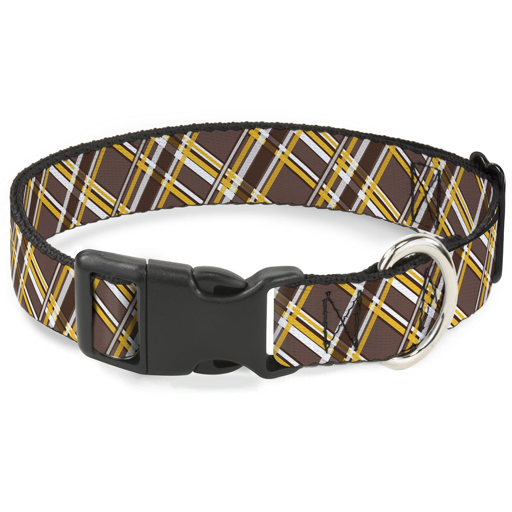 Plastic Clip Collar - Plaid X Brown/White/Gold Plastic Clip Collars Buckle-Down