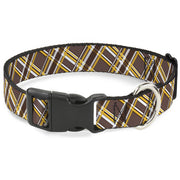 Plastic Clip Collar - Plaid X Brown/White/Gold Plastic Clip Collars Buckle-Down