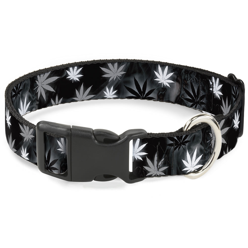 Buckle-Down Plastic Buckle Dog Collar - Pot Leaves/Smoke Black/Gray/White Plastic Clip Collars Buckle-Down