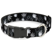 Buckle-Down Plastic Buckle Dog Collar - Pot Leaves/Smoke Black/Gray/White Plastic Clip Collars Buckle-Down