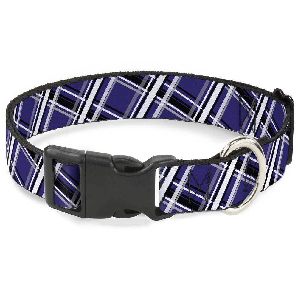 Plastic Clip Collar - Plaid X2 Purple/Gray/White/Black Plastic Clip Collars Buckle-Down