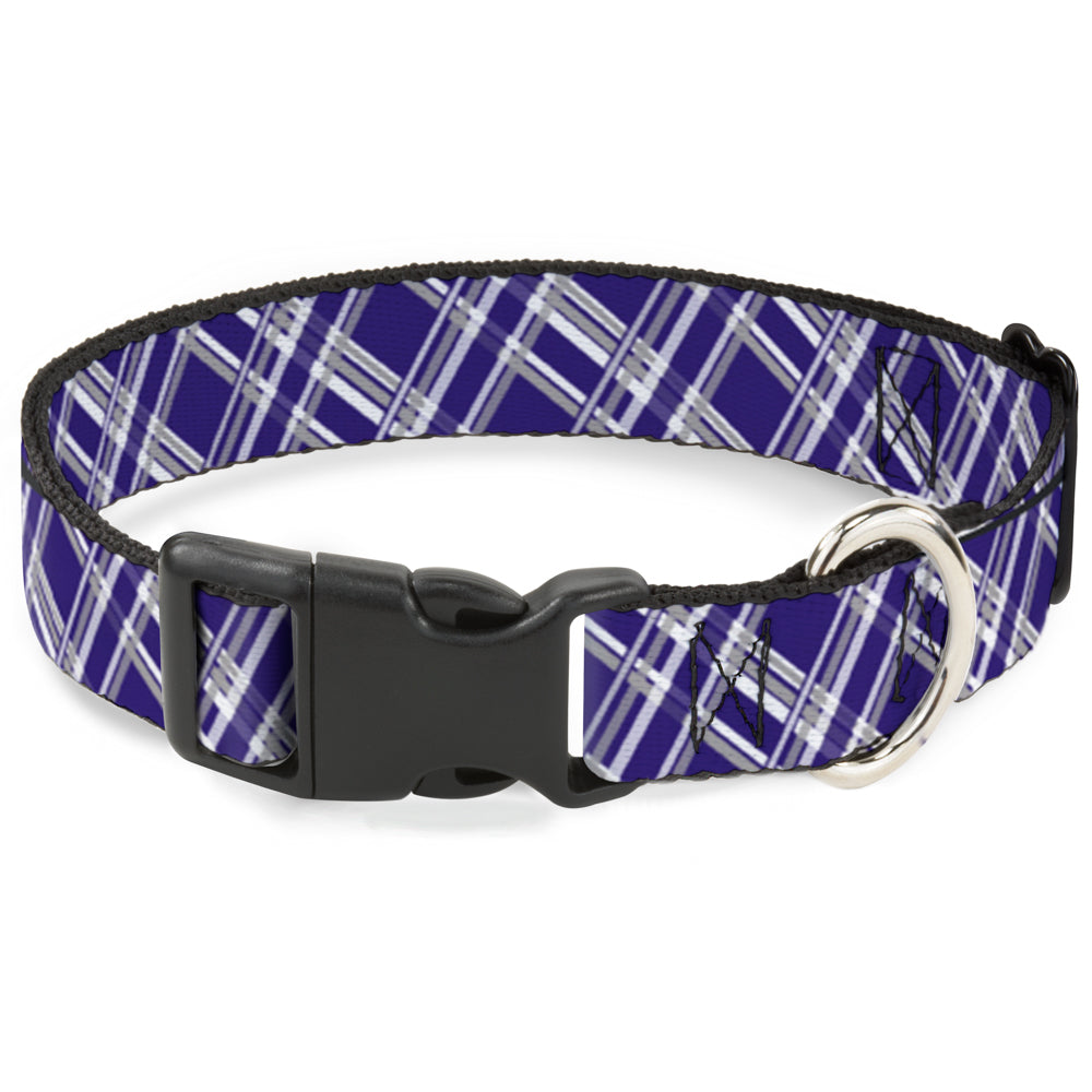 Plastic Clip Collar - Plaid X3 Purple/Gray/White Plastic Clip Collars Buckle-Down