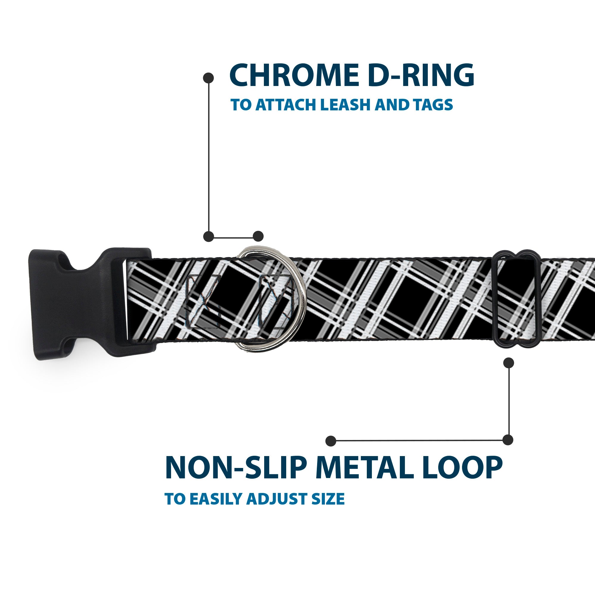Plastic Clip Collar - Plaid X2 Black/Grays/White Plastic Clip Collars Buckle-Down