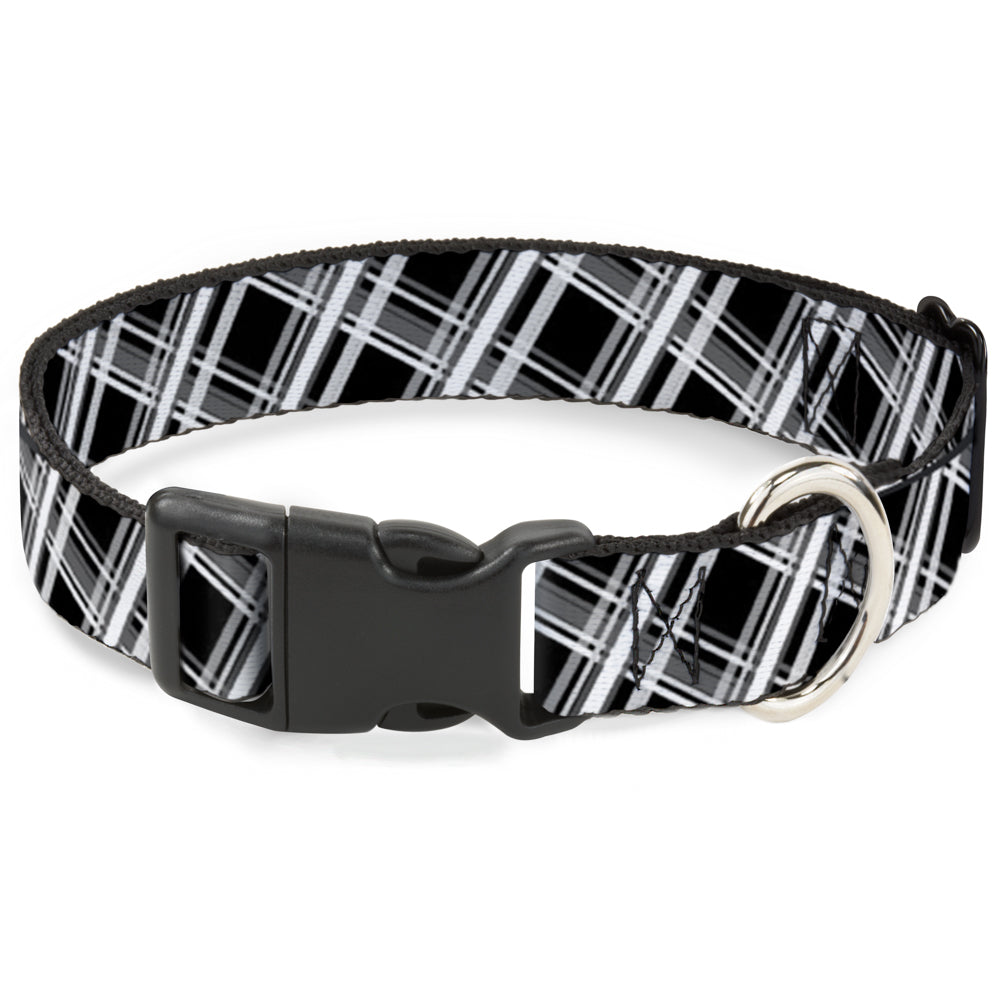 Plastic Clip Collar - Plaid X2 Black/Grays/White Plastic Clip Collars Buckle-Down