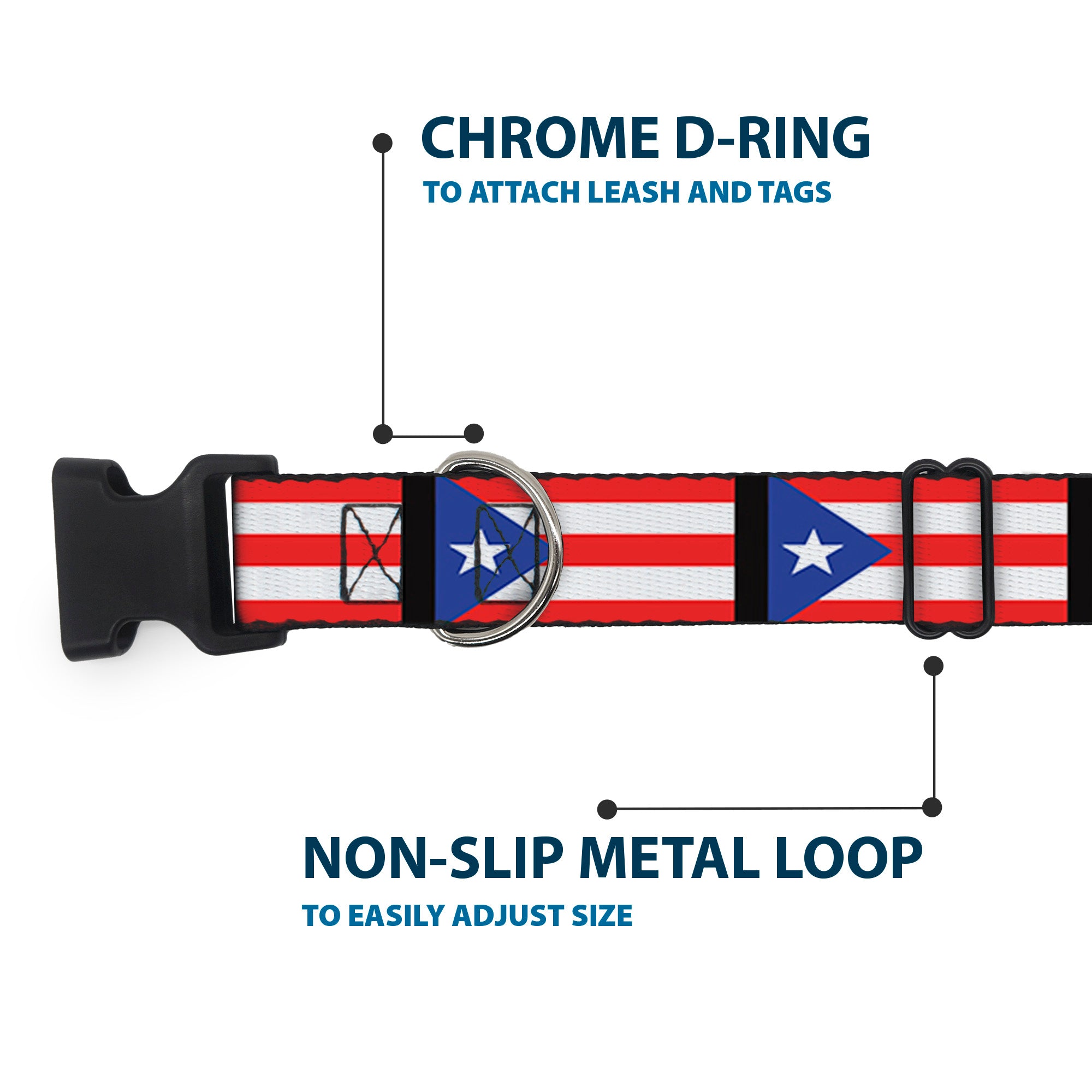 Plastic Clip Collar - Puerto Rico Flag Repeat/Black Plastic Clip Collars Buckle-Down