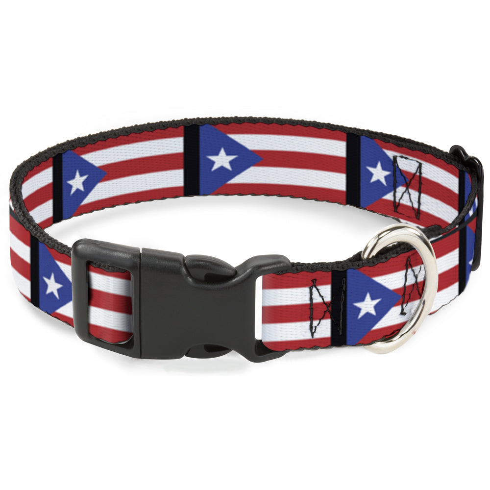 Plastic Clip Collar - Puerto Rico Flag Repeat/Black Plastic Clip Collars Buckle-Down