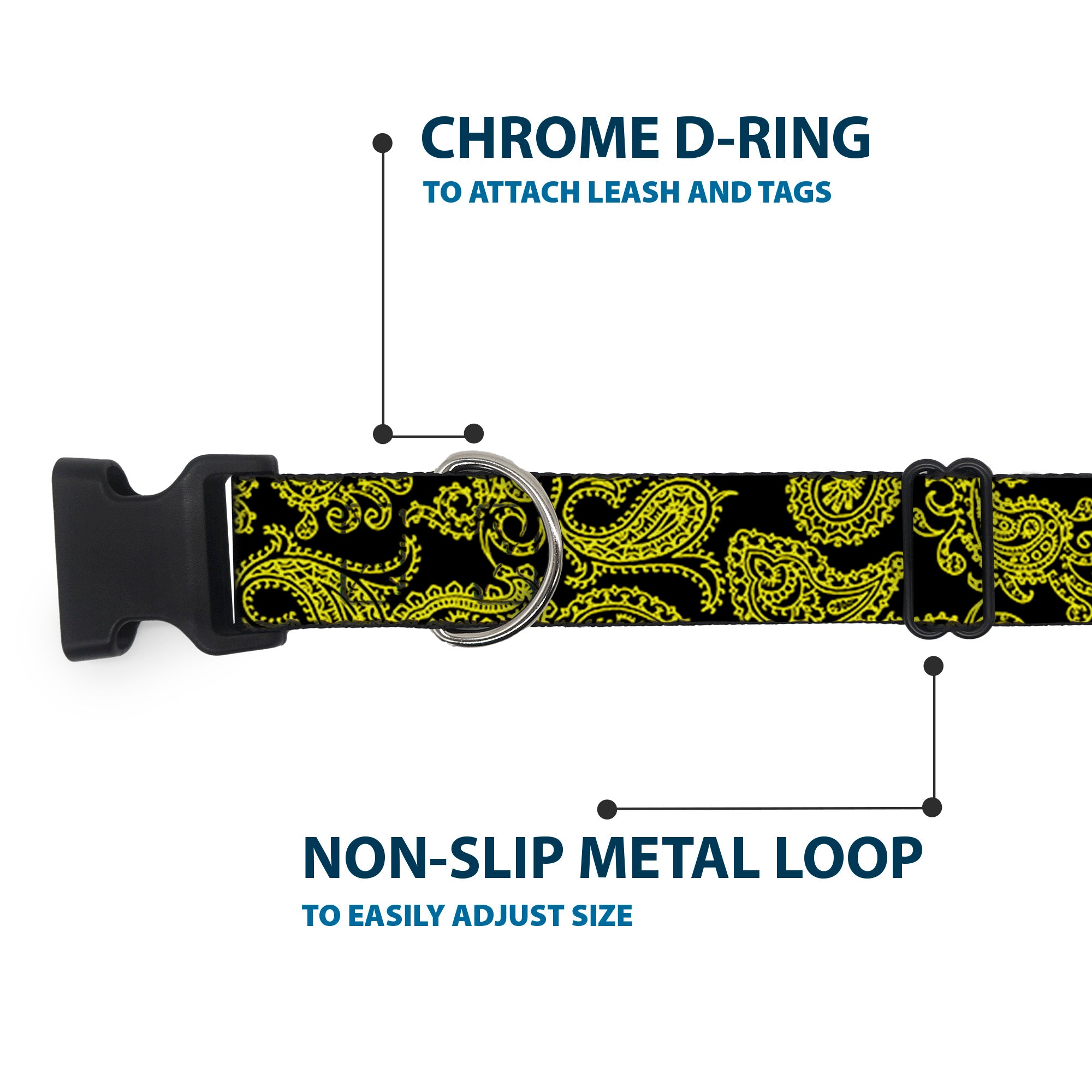 Plastic Clip Collar - Paisley Black/Neon Yellow Plastic Clip Collars Buckle-Down