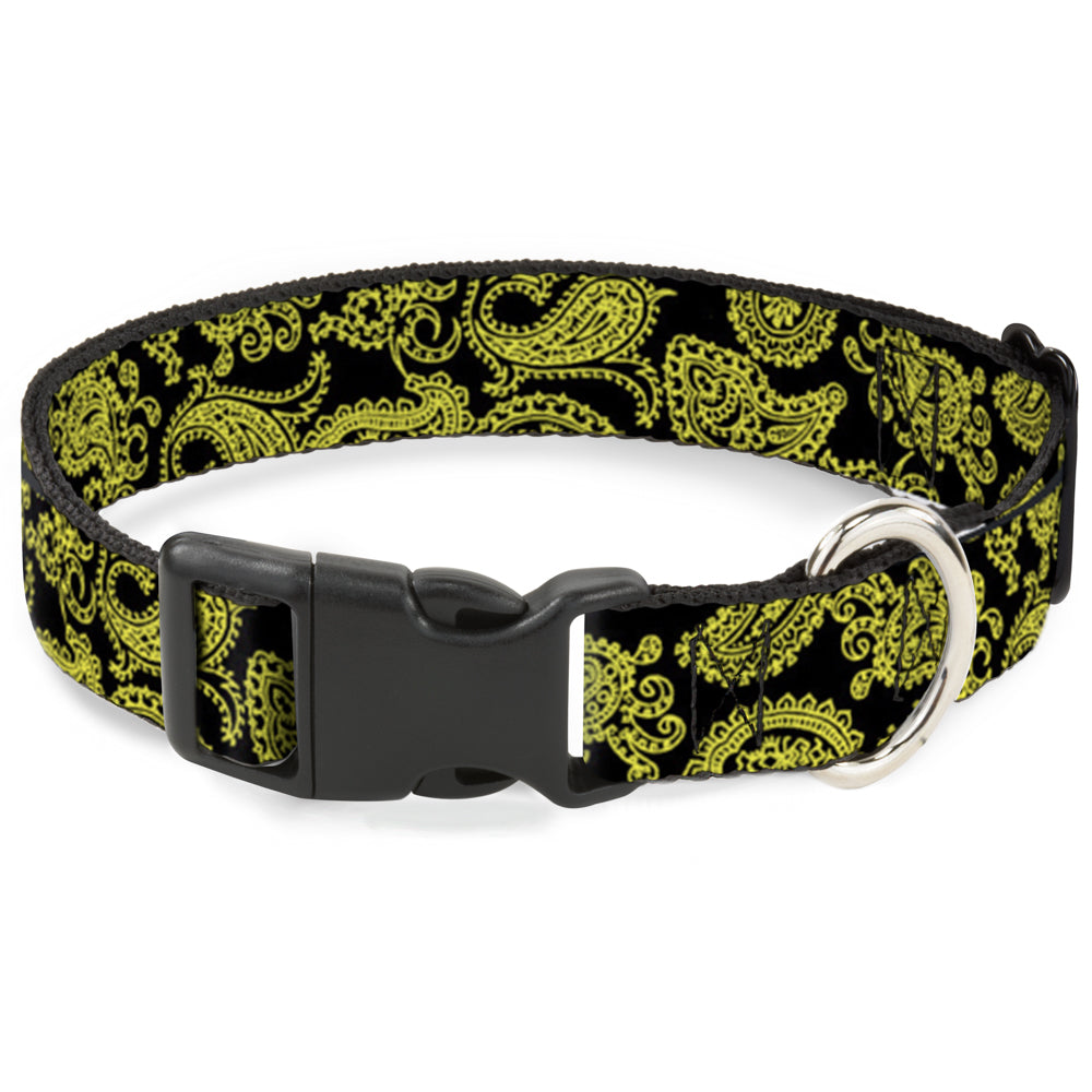 Plastic Clip Collar - Paisley Black/Neon Yellow Plastic Clip Collars Buckle-Down