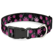 Buckle-Down Plastic Buckle Dog Collar - Pot Leaves/Smoke Black/Pink/White Plastic Clip Collars Buckle-Down