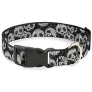 Plastic Clip Collar - Panda Bear Sugar Skull Scattered Black/Cream Plastic Clip Collars Buckle-Down
