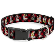 Plastic Clip Collar - Pin Up Girl Poses Buffalo Plaid Blocks Black/Red Plastic Clip Collars Buckle-Down