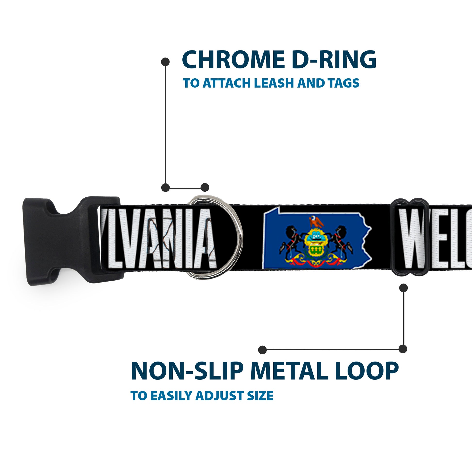 Plastic Clip Collar - Pennsylvania Flag Silhouette WELCOME TO PENNSYLVANIA Plastic Clip Collars Buckle-Down