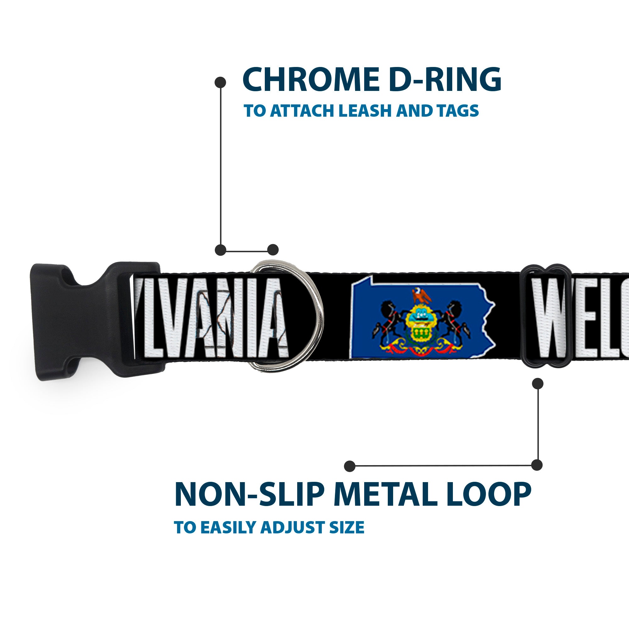 Plastic Clip Collar - Pennsylvania Flag Silhouette WELCOME TO PENNSYLVANIA Plastic Clip Collars Buckle-Down
