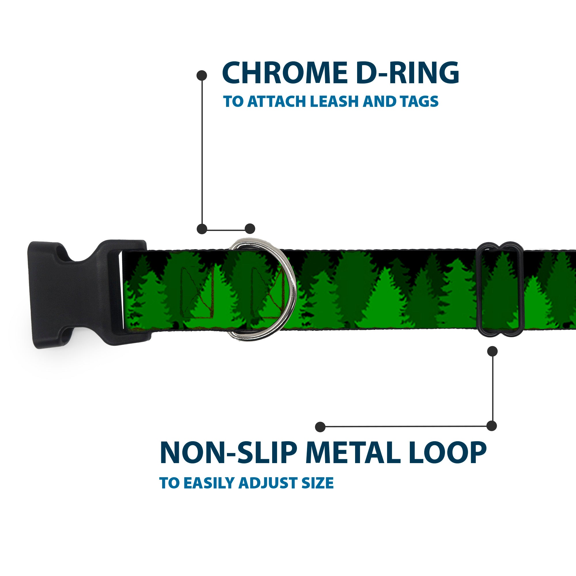 Plastic Clip Collar - Pine Tree Silhouettes Black/Greens Plastic Clip Collars Buckle-Down