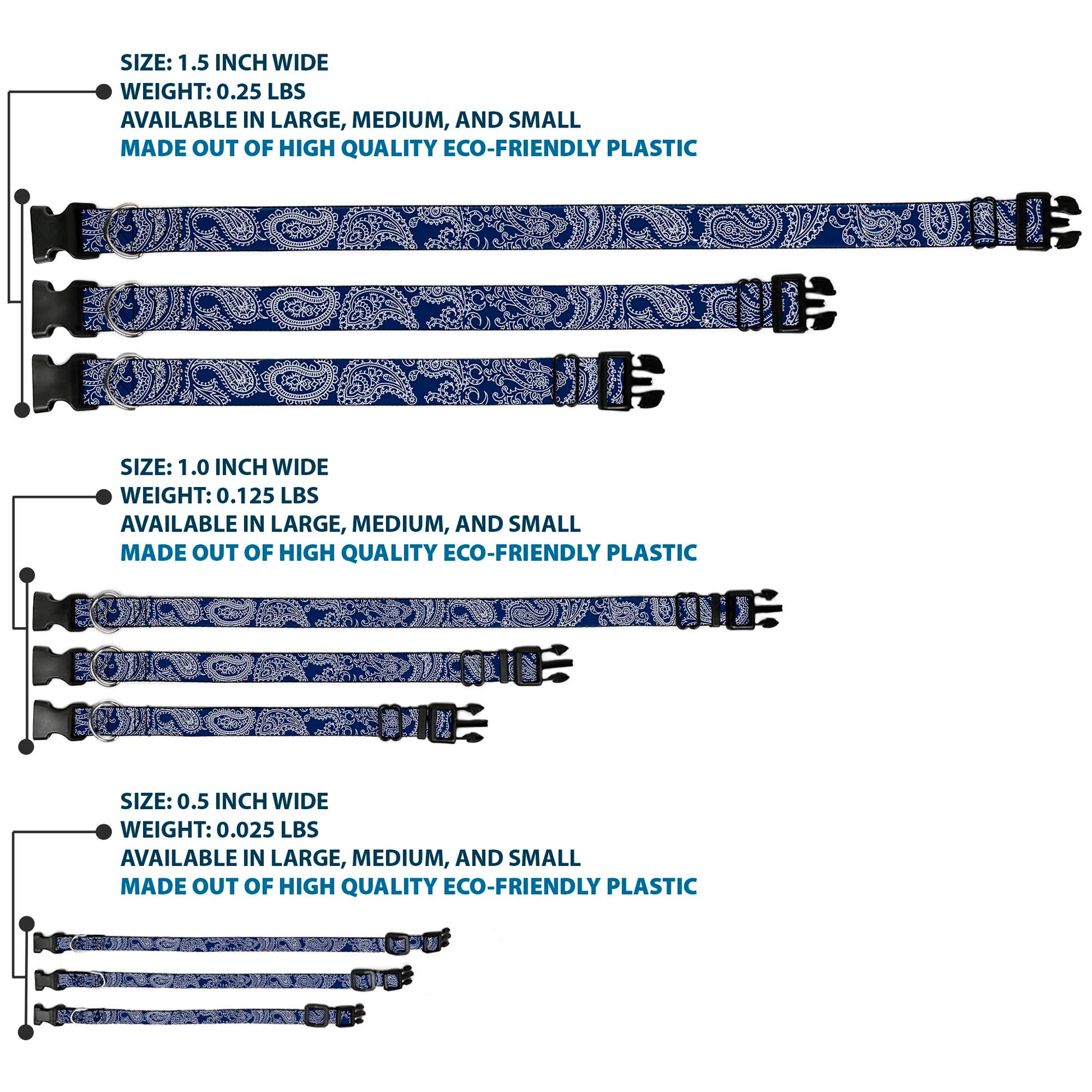 Plastic Clip Collar - Paisley Blue/White Plastic Clip Collars Buckle-Down