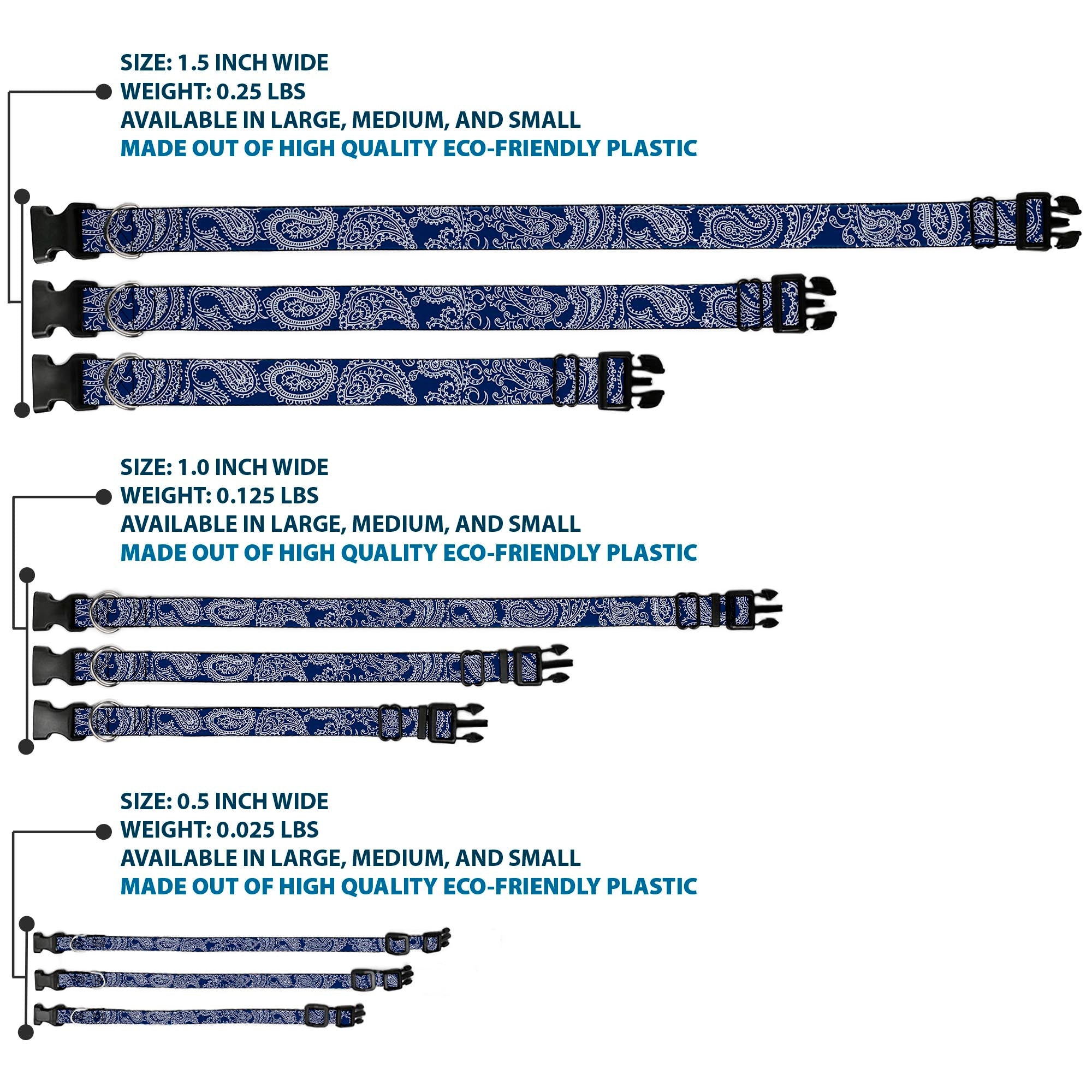 Plastic Clip Collar - Paisley Blue/White Plastic Clip Collars Buckle-Down