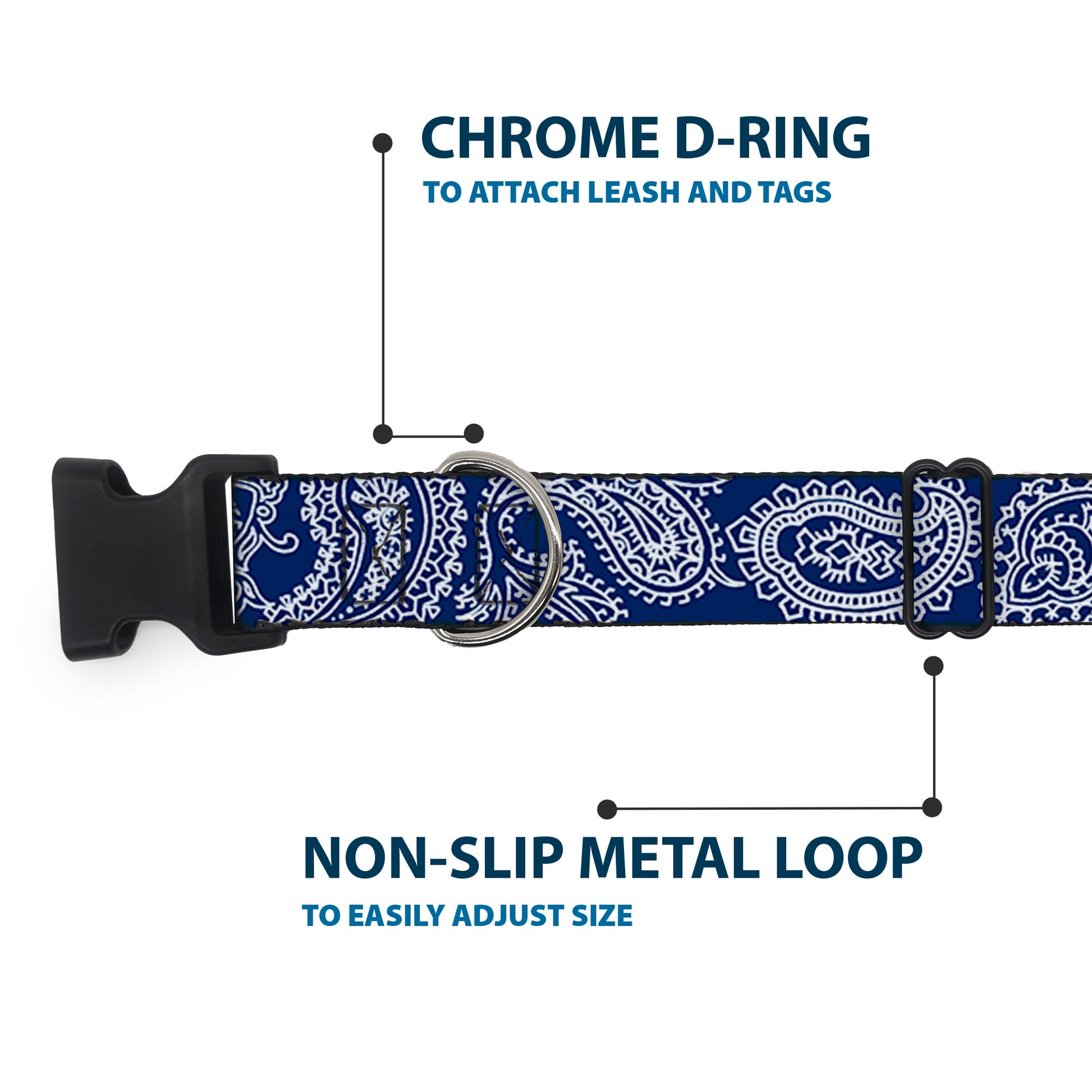 Plastic Clip Collar - Paisley Blue/White Plastic Clip Collars Buckle-Down