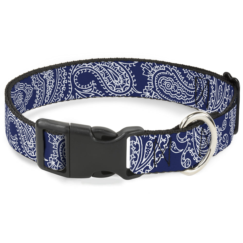Plastic Clip Collar - Paisley Blue/White Plastic Clip Collars Buckle-Down