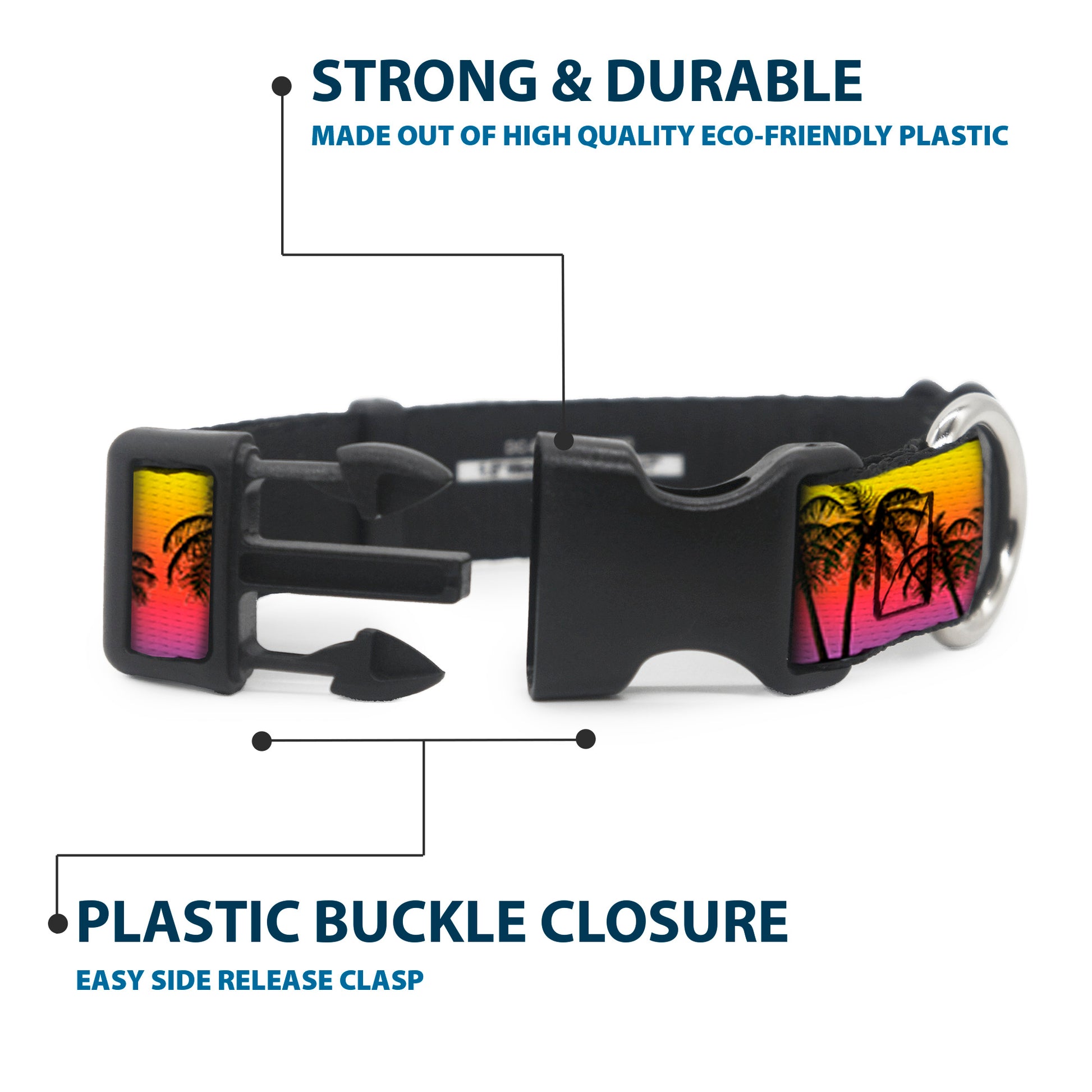 Plastic Clip Collar - Palm Trees Sunset Fade/Black Plastic Clip Collars Buckle-Down