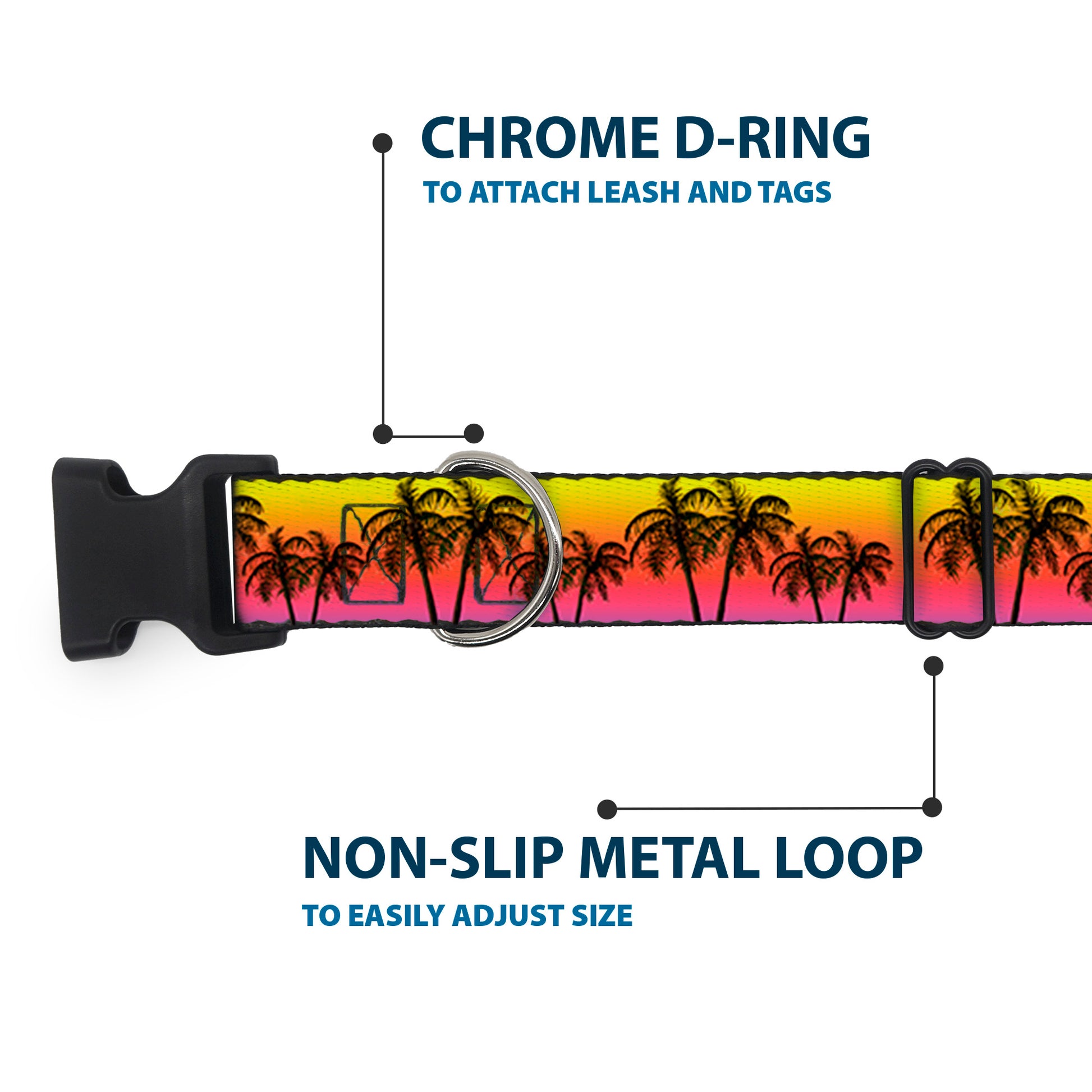 Plastic Clip Collar - Palm Trees Sunset Fade/Black Plastic Clip Collars Buckle-Down