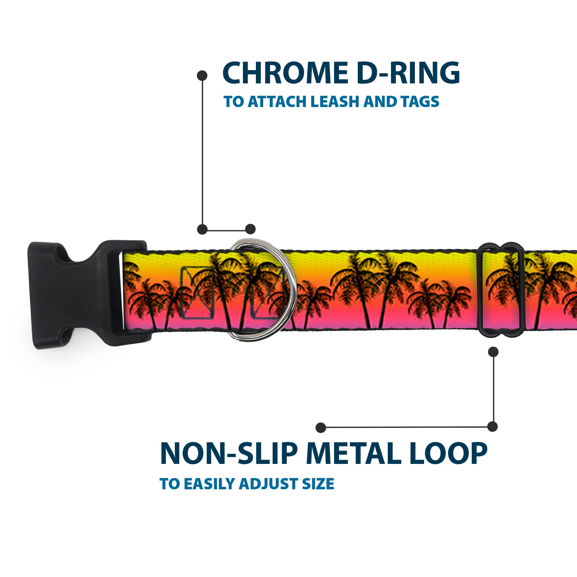 Plastic Clip Collar - Palm Trees Sunset Fade/Black Plastic Clip Collars Buckle-Down