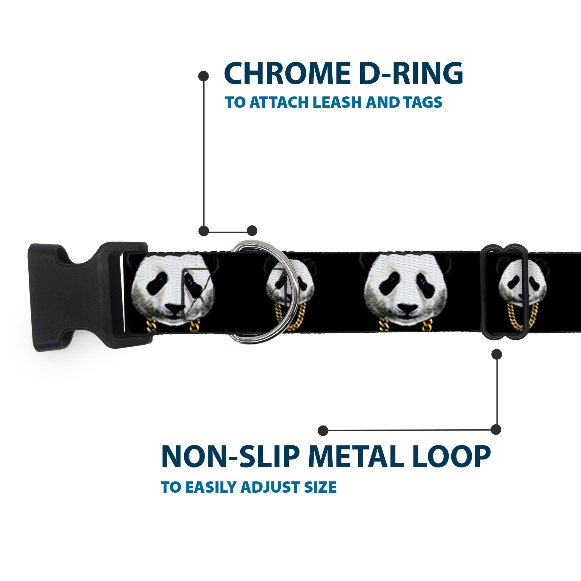 Plastic Clip Collar - Panda w/Gold Chain Black Plastic Clip Collars Buckle-Down