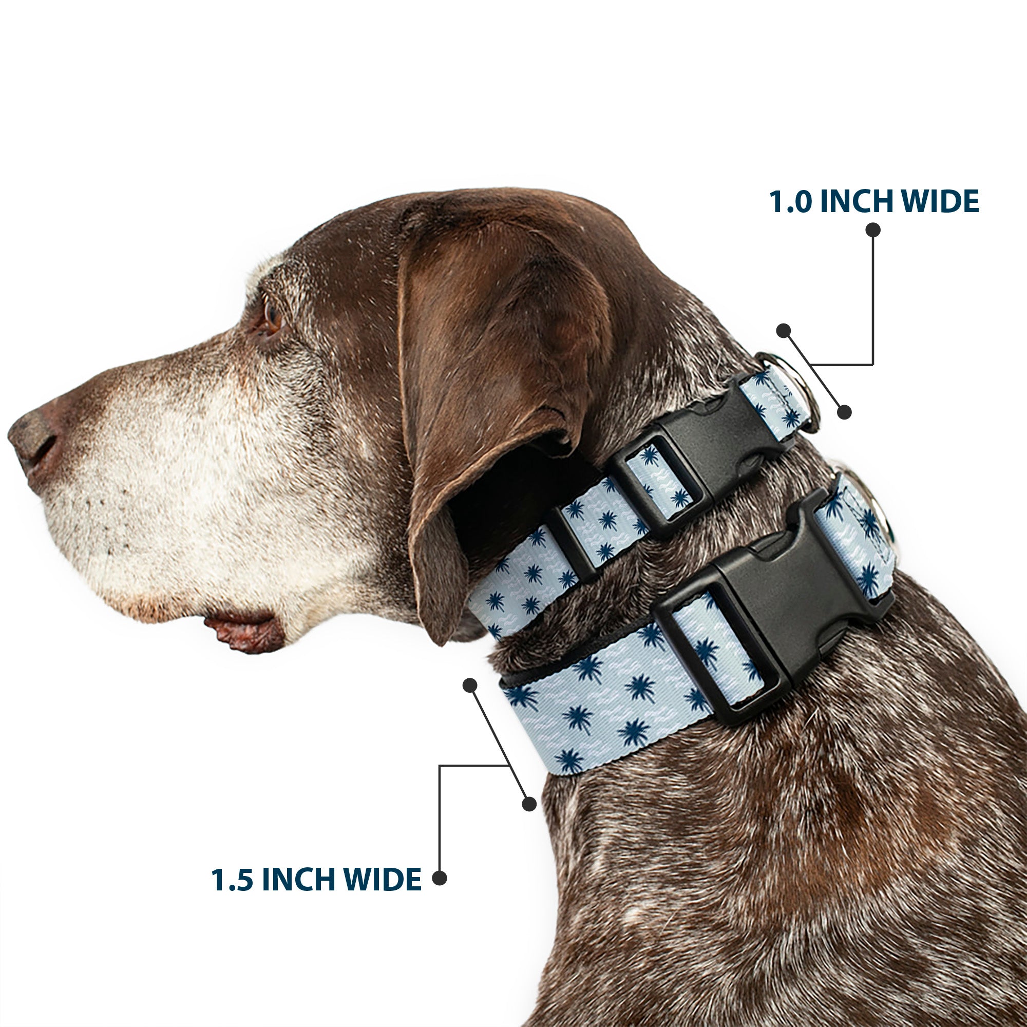 Plastic Clip Collar - Palm Trees & Waves Monogram Blues/White Plastic Clip Collars Buckle-Down