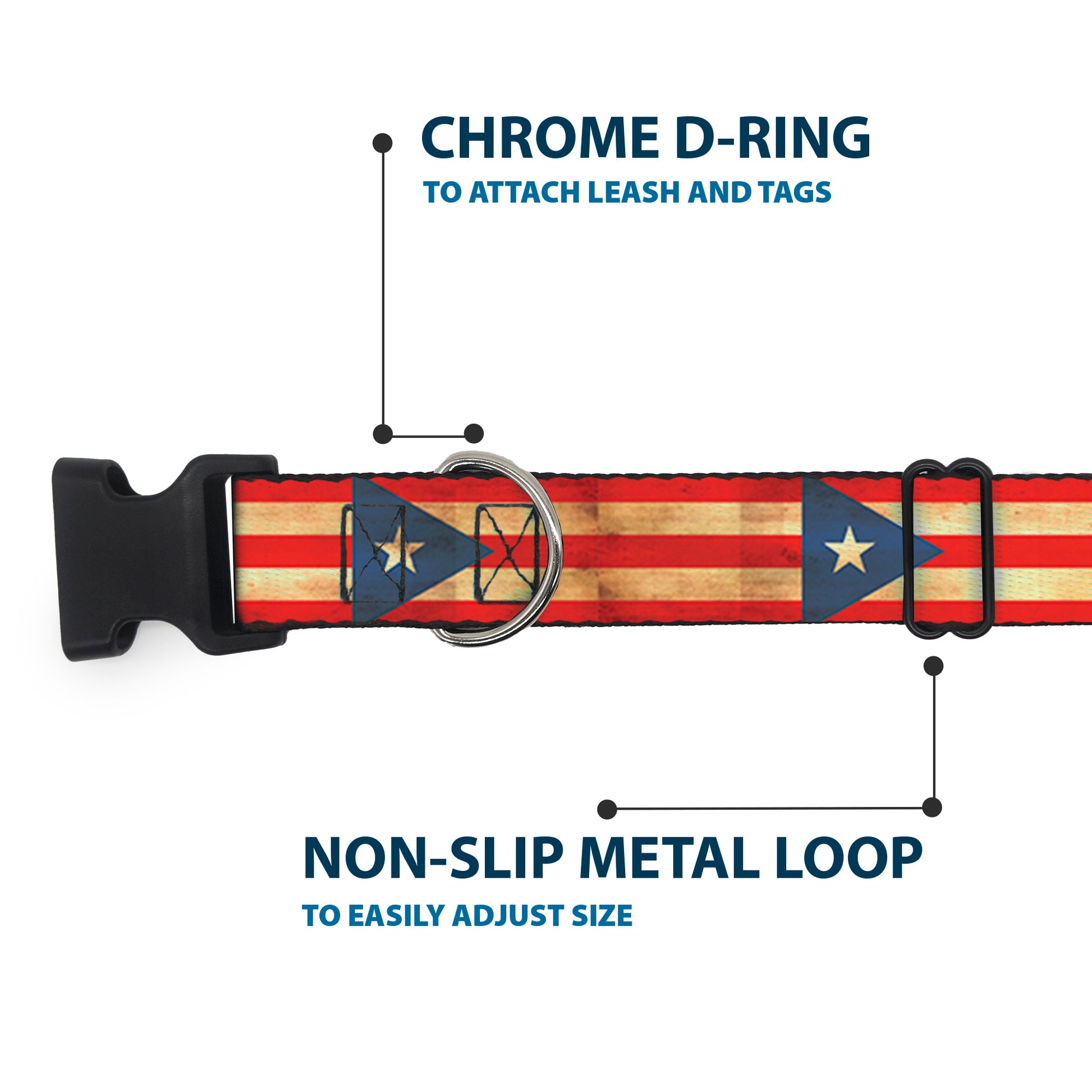 Plastic Clip Collar - Puerto Rico Flag Continuous Vintage Plastic Clip Collars Buckle-Down