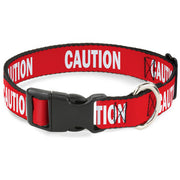 Plastic Clip Collar - Pet Quote CAUTION Red/White Plastic Clip Collars Buckle-Down