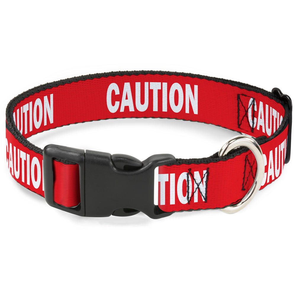 Plastic Clip Collar - Pet Quote CAUTION Red/White Plastic Clip Collars Buckle-Down