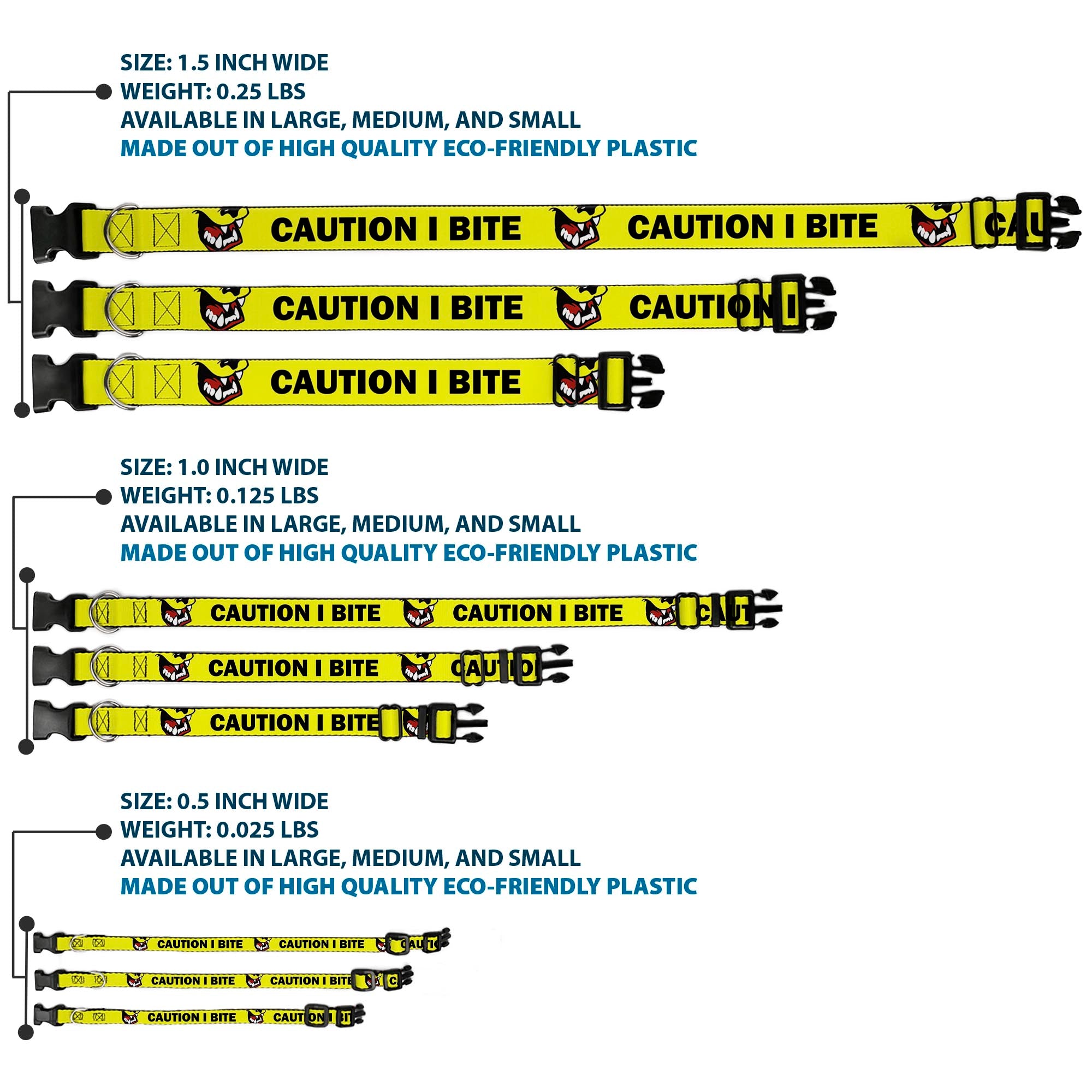 Plastic Clip Collar - Pet Quote CAUTION I BITE/Dog Growl Yellow/Black Plastic Clip Collars Buckle-Down