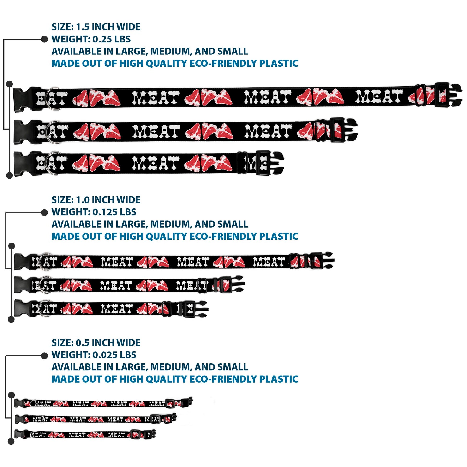 Plastic Clip Collar - Steaks w/MEAT Text Plastic Clip Collars Buckle-Down