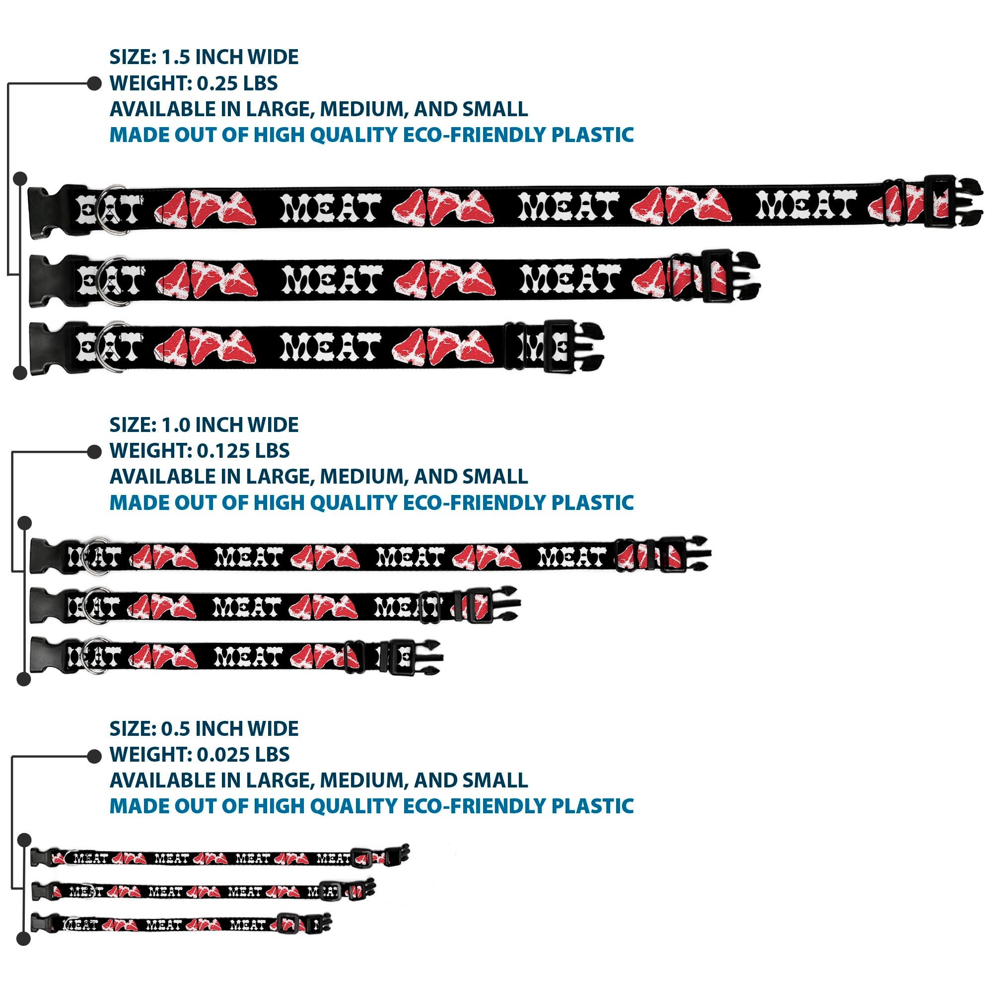 Plastic Clip Collar - Steaks w/MEAT Text Plastic Clip Collars Buckle-Down