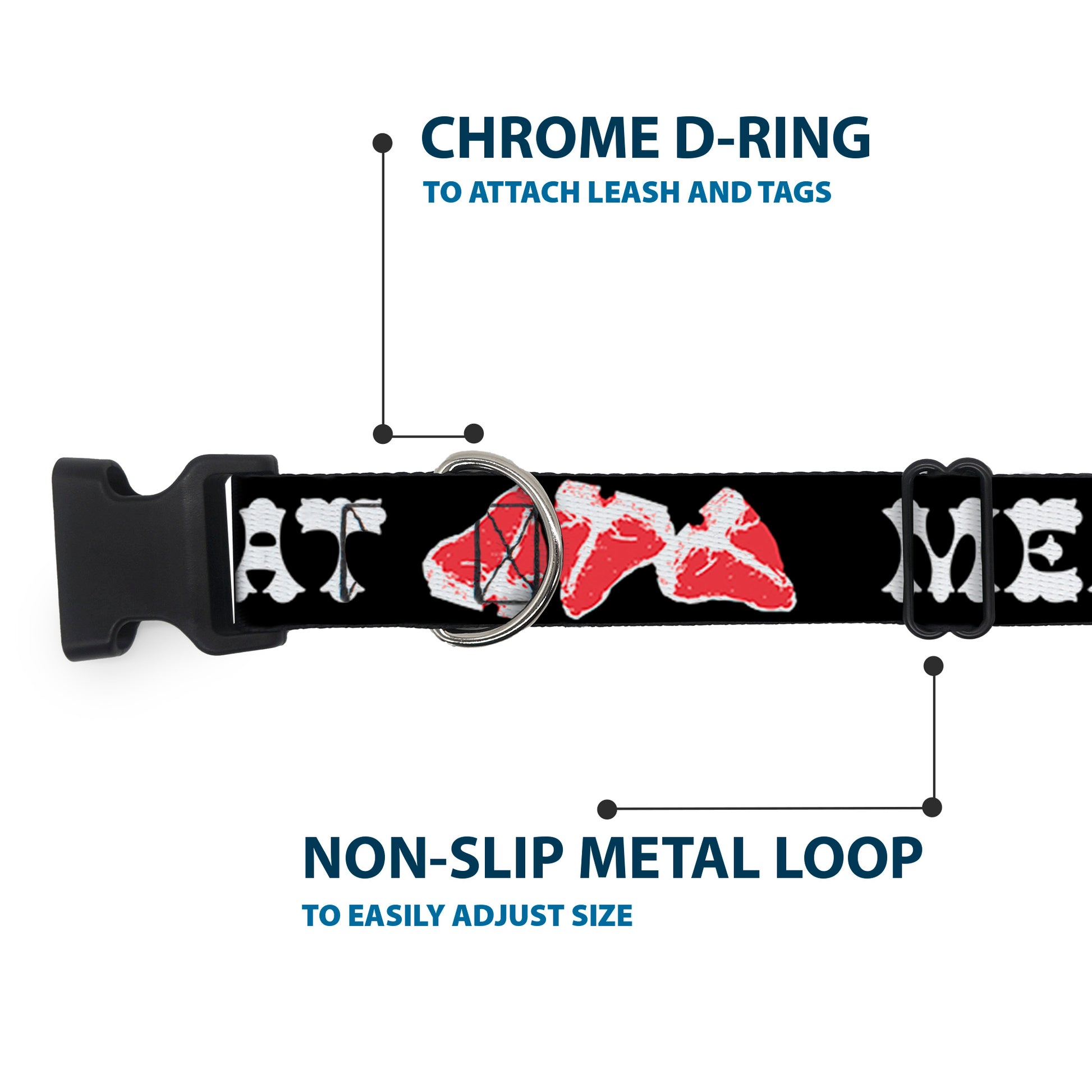 Plastic Clip Collar - Steaks w/MEAT Text Plastic Clip Collars Buckle-Down