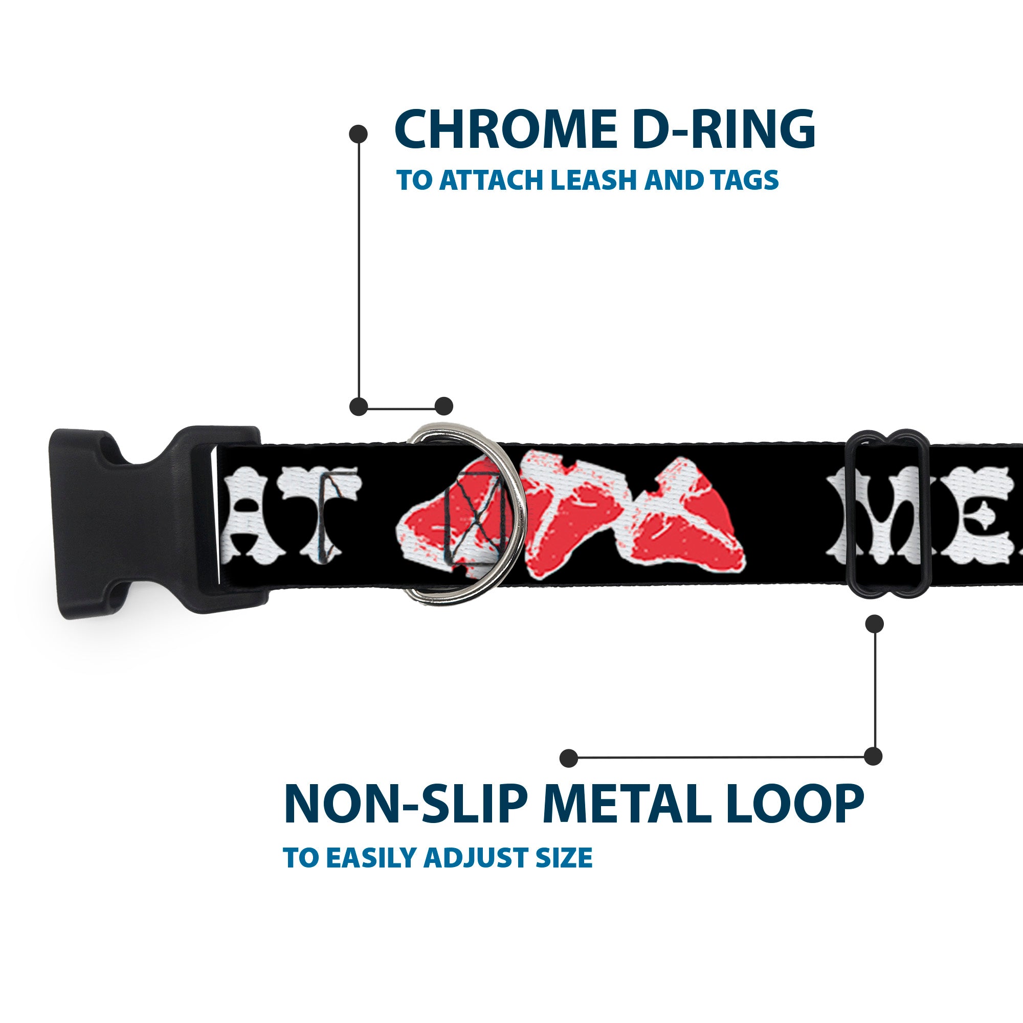 Plastic Clip Collar - Steaks w/MEAT Text Plastic Clip Collars Buckle-Down