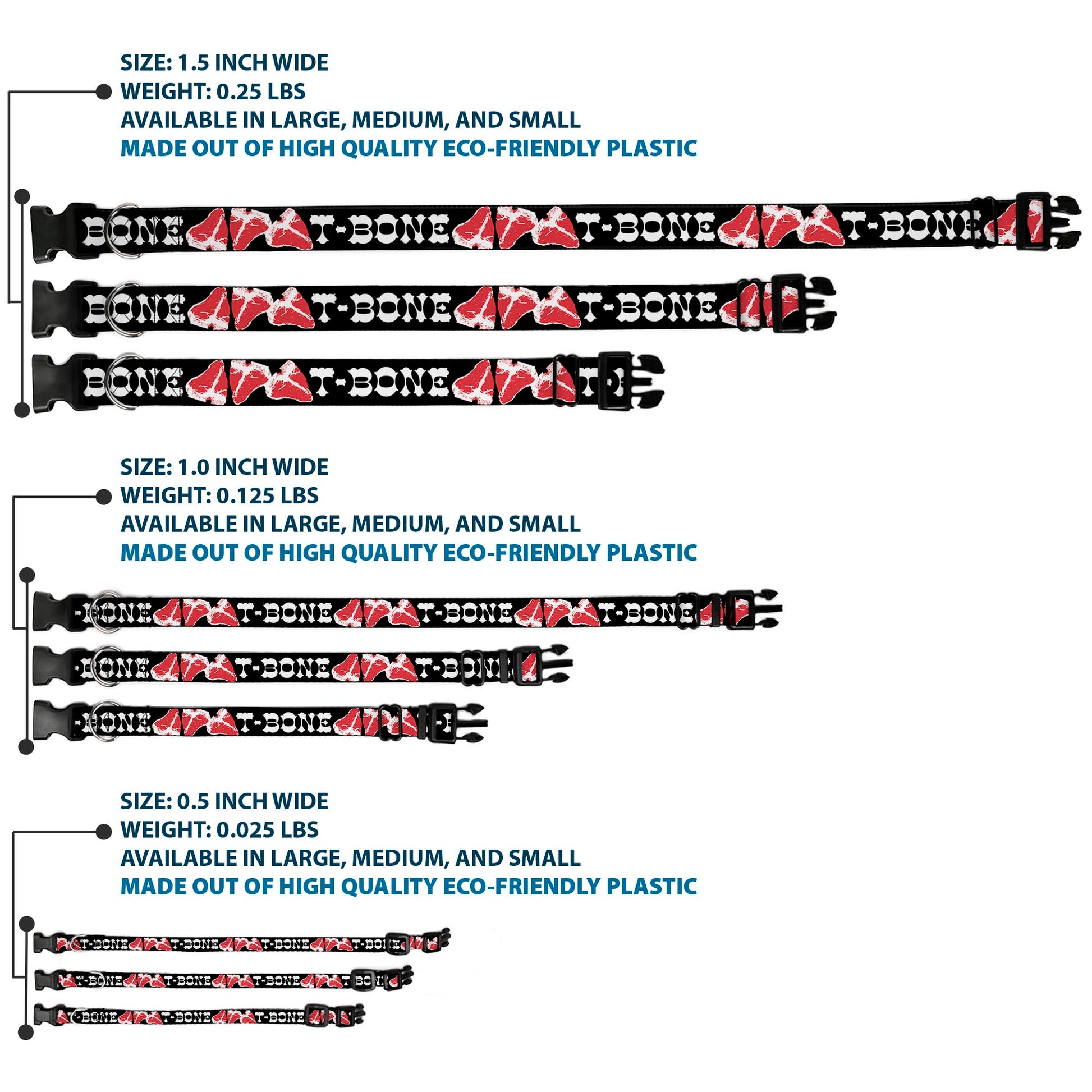 Plastic Clip Collar - Steaks w/T-BONE Text Plastic Clip Collars Buckle-Down