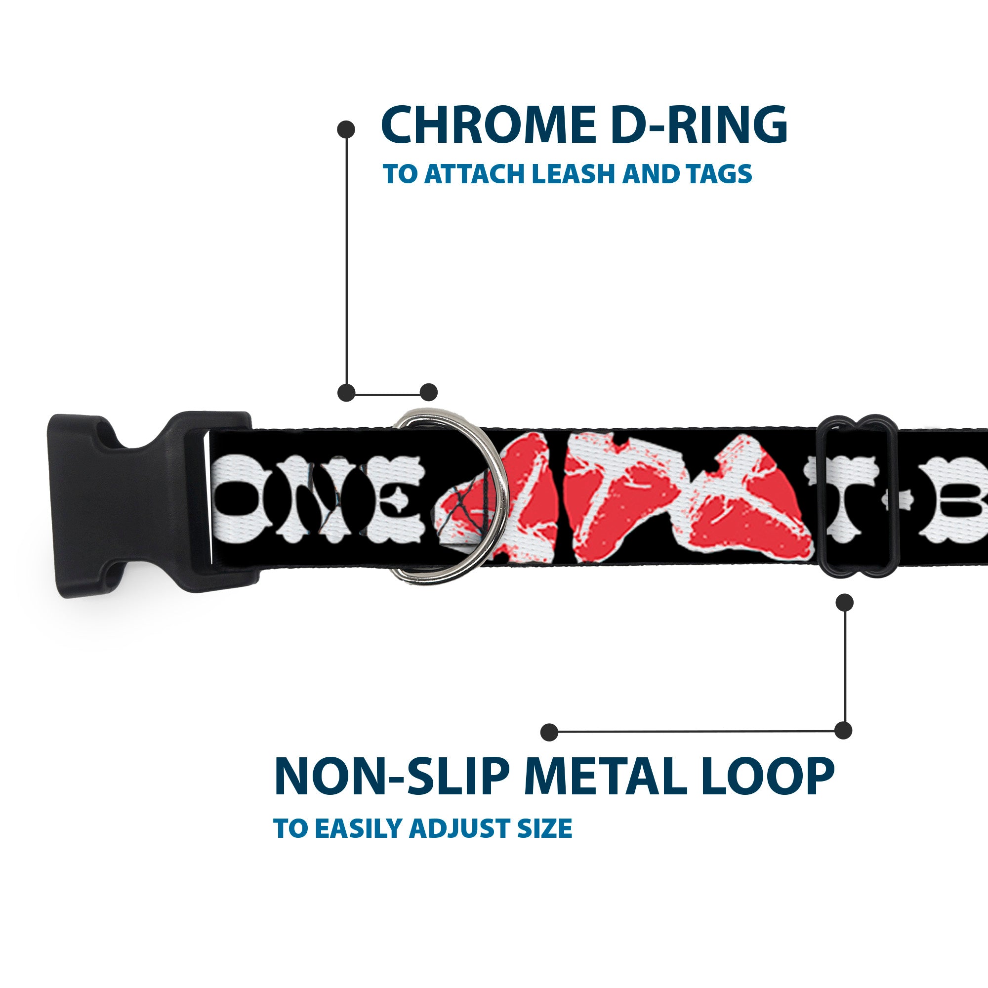 Plastic Clip Collar - Steaks w/T-BONE Text Plastic Clip Collars Buckle-Down