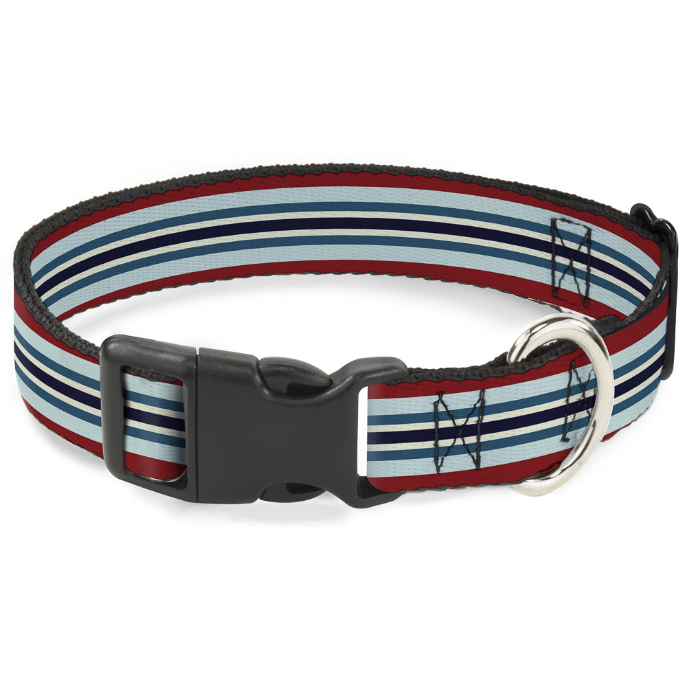 Plastic Clip Collar - Stripes Red/Blues/White Plastic Clip Collars Buckle-Down