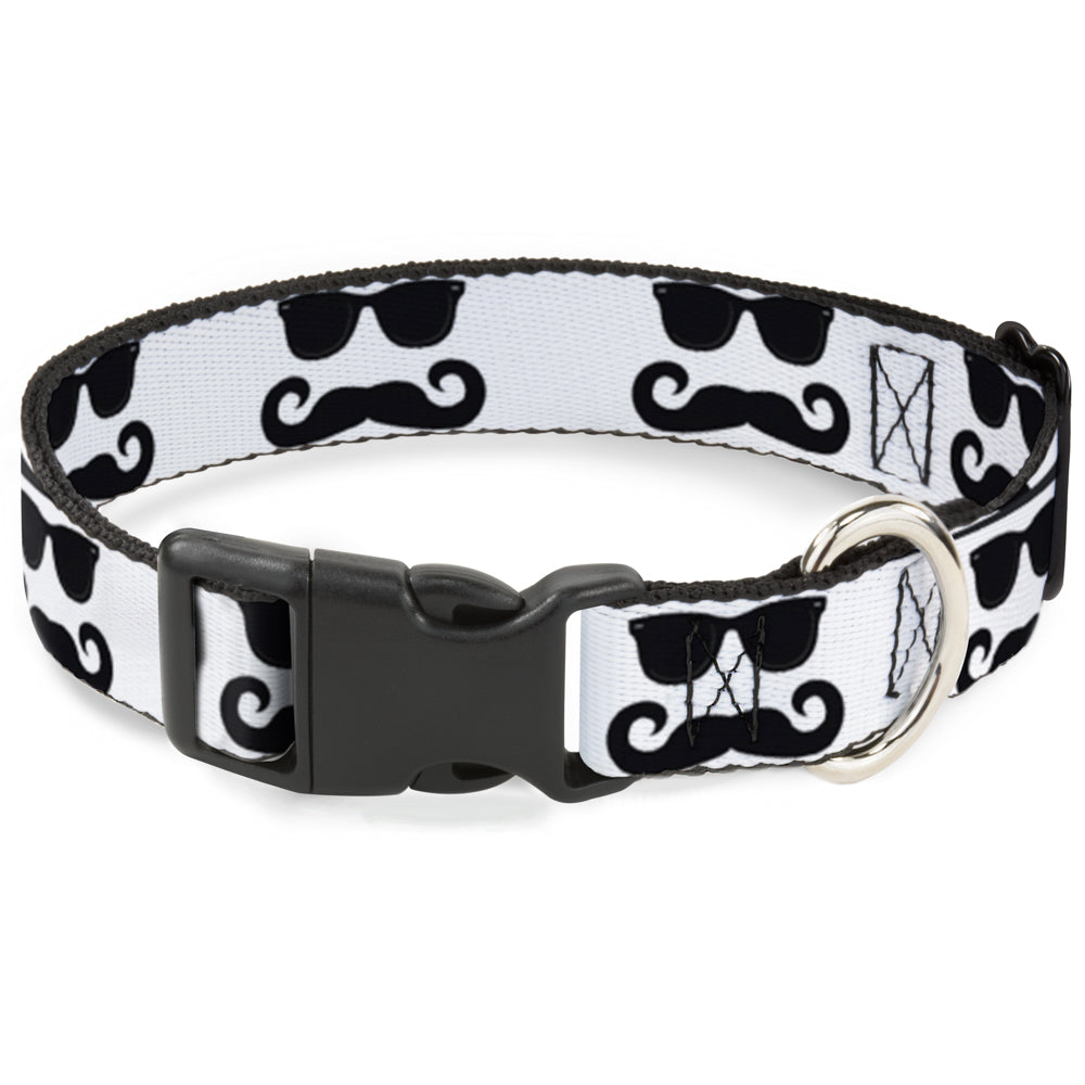 Plastic Clip Collar - Sunglasses & Mustache White/Black Plastic Clip Collars Buckle-Down