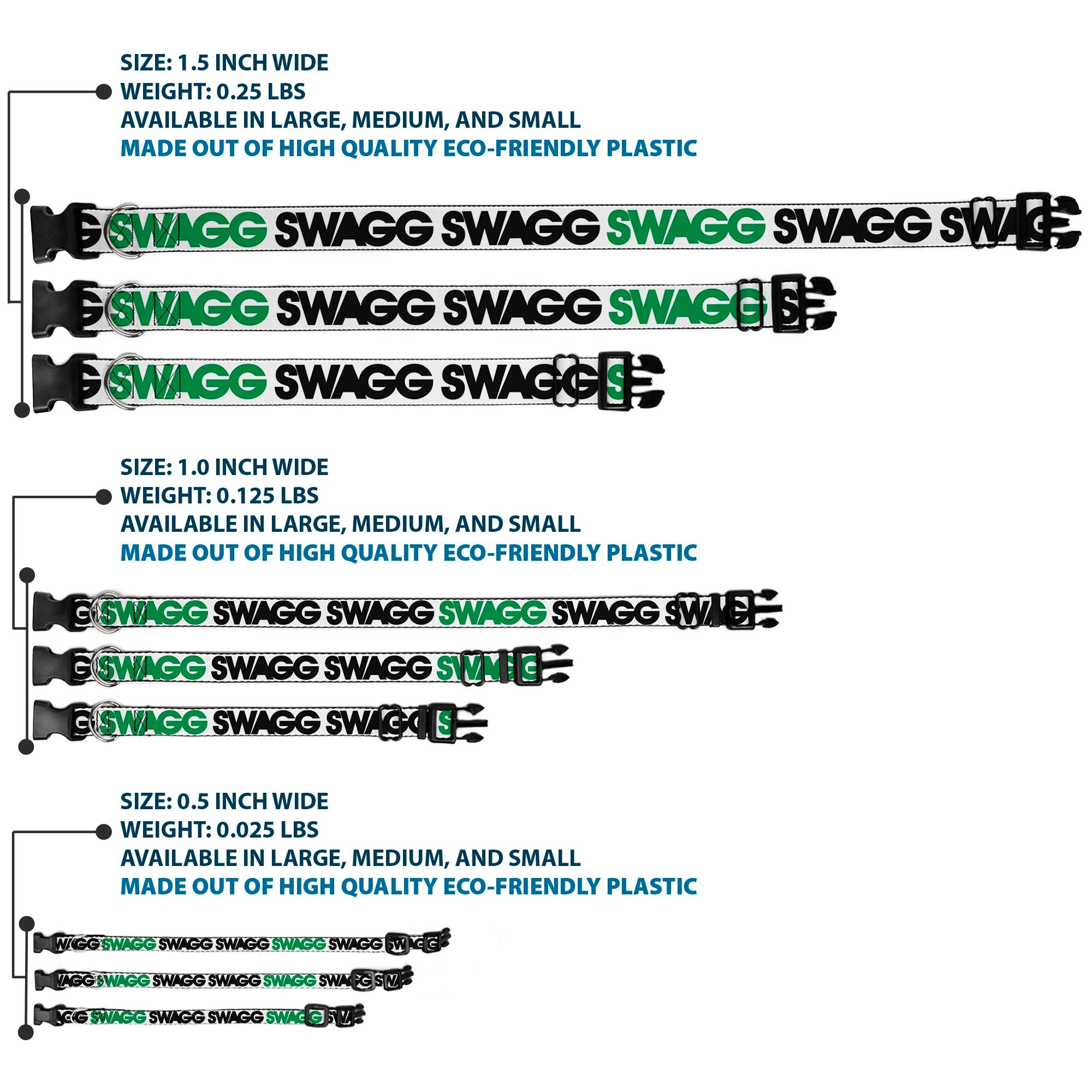 Plastic Clip Collar - SWAGG White/Black/Green Plastic Clip Collars Buckle-Down