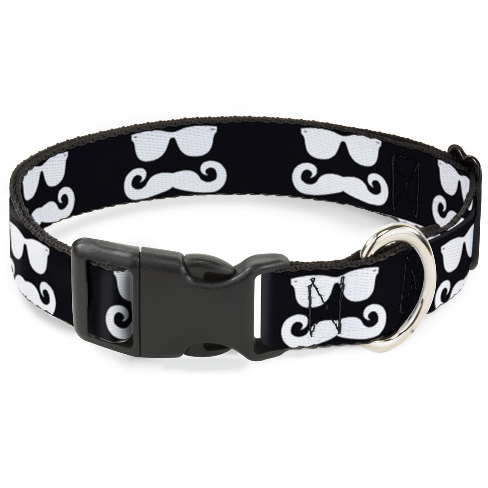 Plastic Clip Collar - Sunglasses & Mustache Black/White Plastic Clip Collars Buckle-Down