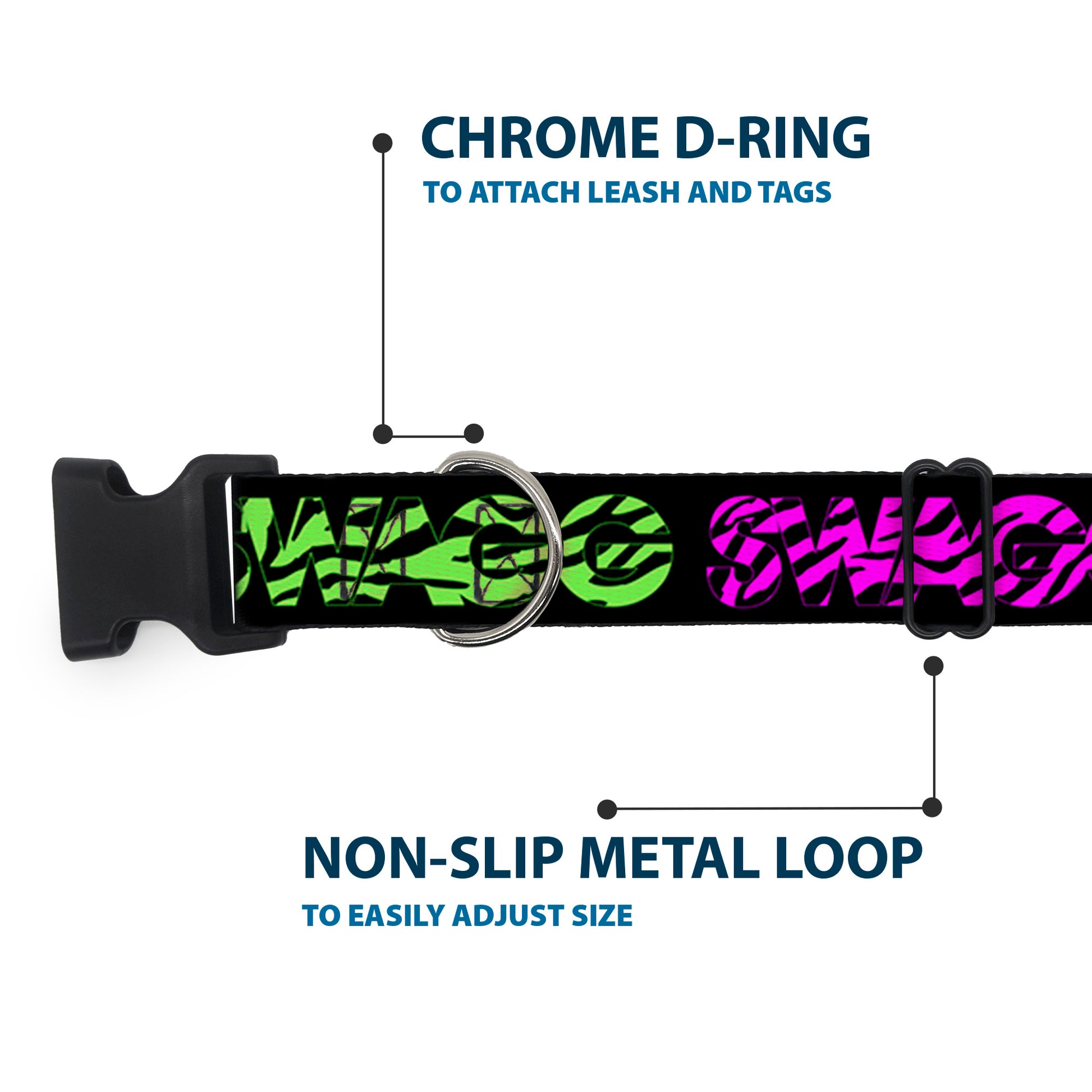 Plastic Clip Collar - SWAGG Black/Zebra Multi Neon Plastic Clip Collars Buckle-Down