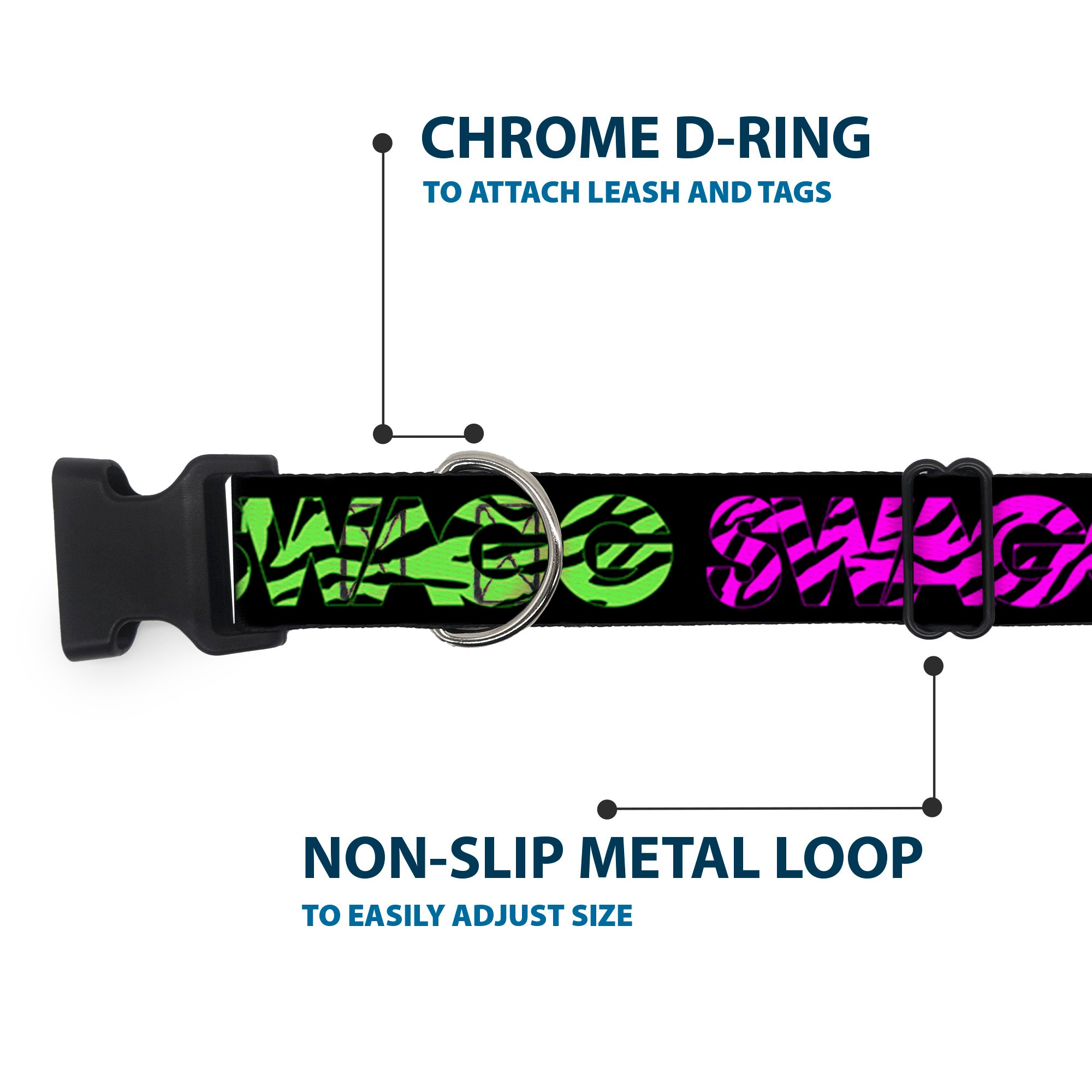 Plastic Clip Collar - SWAGG Black/Zebra Multi Neon Plastic Clip Collars Buckle-Down